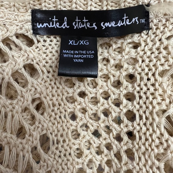 United States Sweaters Crochet Open‎ Knit Cardigan Coverup XL Cream Beige - Picture 2 of 9